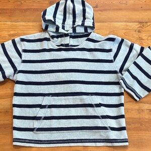 MINI BODEN 7-8 Two-Tone Blue Terry Cotton Toweling Hoodie Sweatshirt